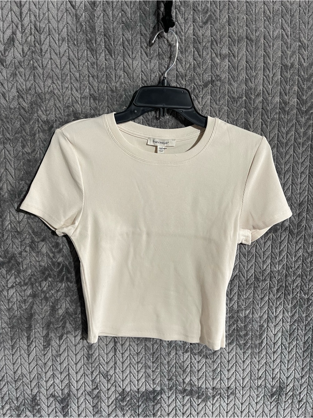 NWT Francesca's Cream Ribbed Knit Short Sleeve Top Tee Multi-Size XS-XL MSRP $34